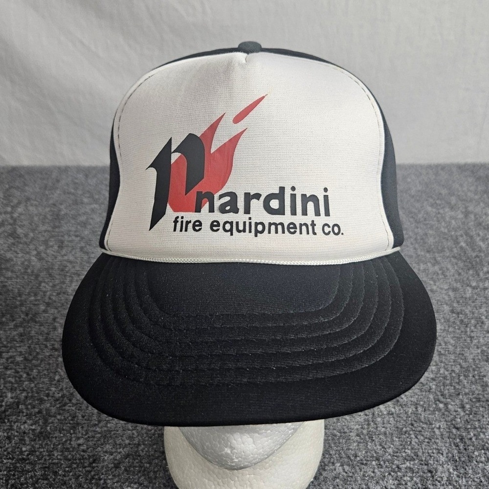 Vintage Nardini Fire Equipment Trucker Hat Black White Snapback 80s Americana